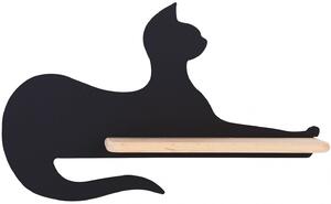 Czarna lampka led w kształcie kota z drewnianą półką - K003-Riri