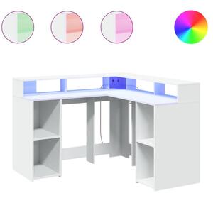 Biurko z podÅwietleniem LED, biaÅe, 130x130x91 cm