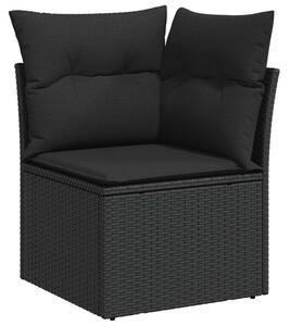 Narożna sofa ogrodowa z poduszkami, czarny polirattan