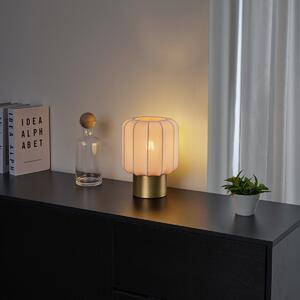 Lampa stołowa Japandi złota z beżowym kloszem - Pluni Oswietlenie wewnetrzne