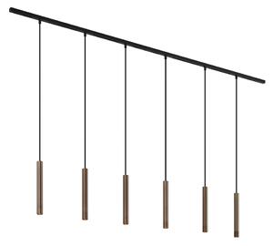 Nowoczesny system oświetlenia szynowego z 6 lampami wiszącymi w kolorze brązu, jednofazowy - Slimline Keno