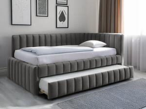 Łóżko tapicerowane COMFINO VELVET z wysuwanym miejscem do spania 120x200 cm, szare