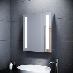 SONNI 60x70x13cm stal nierdzewna 2-drzwiowa szafka azienkowa z lustrem i owietleniem srebrny