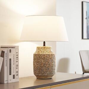 Lampa stołowa Aelith Lindby, aluminiowy / szary / cynkowy, salon / jadalnia, tkanina / materiał / jedwab, dworkowy / rustykalny
