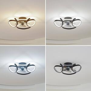 Wentylator sufitowy LED Lomata, czarny, cichy, Ø 23 cm Lomata Lindby, możliwość ściemniania, czarny, salon / jadalnia, aluminium, nowoczesny