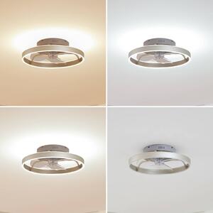 Wentylator sufitowy LED Lindby Momitu, srebrny, cichy, Ø 50 cm Momitu Lindby, możliwość ściemniania, aluminiowy / szary / cynkowy, salon / jadalnia, aluminium, nowoczesny