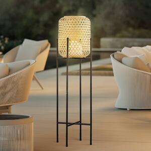Lucande lampa stojąca LED Adebi, czarna, bambus, Ø32,5cm Adebi Lucande, możliwość ściemniania, czarny, aluminium, dworkowy / rustykalny