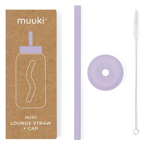 Silikonowa słomka z wieczkiem i szczoteczką w komplecie Pastel Lilac – Muuki