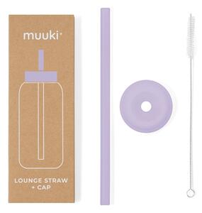 Silikonowa słomka z wieczkiem i szczoteczką w komplecie Pastel Lilac – Muuki