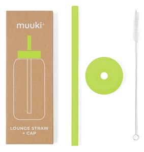 Silikonowa słomka z wieczkiem i szczoteczką w komplecie Electric Lime – Muuki