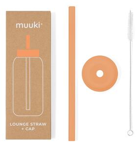 Silikonowa słomka z wieczkiem i szczoteczką w komplecie Tropical Papaya – Muuki