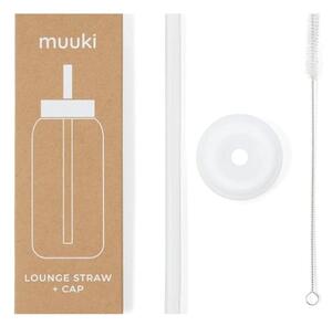 Silikonowa słomka z wieczkiem i szczoteczką w komplecie Clear – Muuki