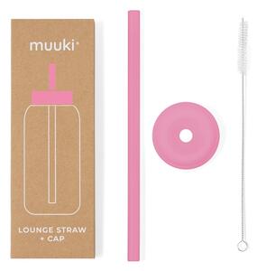 Silikonowa słomka z wieczkiem i szczoteczką w komplecie Flamingo Pink – Muuki