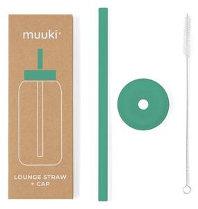 Silikonowa słomka z wieczkiem i szczoteczką w komplecie Frosted Green – Muuki