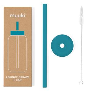 Silikonowa słomka z wieczkiem i szczoteczką w komplecie Tahiti Blue – Muuki