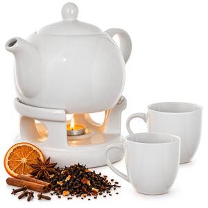 Dzbanek ceramiczny z podgrzewaczem Irais 1L + 2 kubki biały