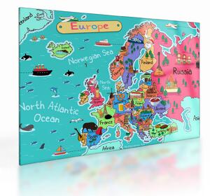 Obraz na szkle - Dziecięca mapa Europy (70x50 cm)