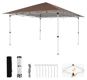 KOMFOTTEU, pawilon składany 350x350 cm, namiot typu pop-up, z regulowaną wysokością, centralnym zamkiem i nadprożem, zapewniający ochronę przed słońcem, wodoodporny, z torbą, idealny na taras, ogród i podwórko, kolor brązowy