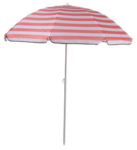 Parasol Camp Active - ochrona przeciwsłoneczna ⌀170 x 200 cm - na taras, balkon i plażę - parasol plażowy ze szpikulcem - różowo-białe paski