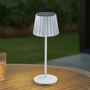 Lindby lampa stołowa LED akumulatorowa Esali, biała, rowki, 29 cm Esali Lindby, możliwość ściemniania, biały / opal, salon / jadalnia, aluminium, nowoczesny