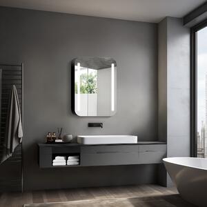 Szafka lustrzana z o?wietleniem Talos Black Linea 60x70cm - szafka ?azienkowa z lustrem z 2 pó?kami - aluminium - tylna ?ciana lustrzana
