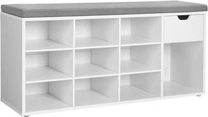 Szafka na buty z ławką z szarym siedziskiem i szufladą WESO WHITE 104x30x48 cm, biały