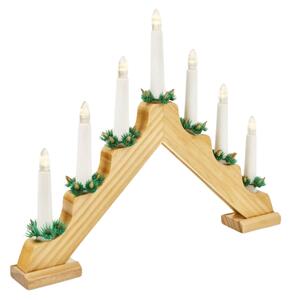 Świąteczny świecznik do okna HOLLY NIGHT drewniany 7 LED, biały