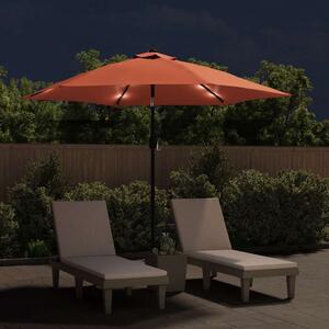 Parasol ogrodowy z LED i stalowym słupkiem, 300 cm, terakota