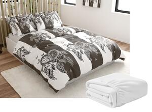 Zestaw pościeli z mikropluszu TIRSO szaro-białe + prześcieradło z mikropluszu SOFT 90x200 cm białe, pojedyncze łóżko