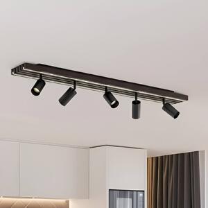 Lucande Reflektor sufitowy LED Tiron, 5-punktowy, 100 cm, dąb Tiron Lucande, możliwość ściemniania, ciemne drewno, salon / jadalnia, drewno, nowoczesny