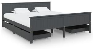 Rama łóżka z 4 szufladami, ciemnoszara, lite drewno, 200x200 cm