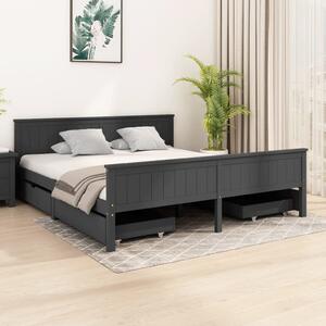 Rama łóżka z 4 szufladami, ciemnoszara, lite drewno, 200x200 cm