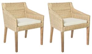 Krzesła stołowe z poduszkami, 2 szt., naturalny rattan