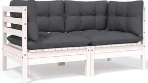 2-osobowa sofa ogrodowa z poduszkami, białe drewno sosnowe