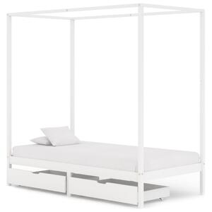 Rama łóżka z baldachimem, 2 szuflady, biała, sosna, 100x200 cm