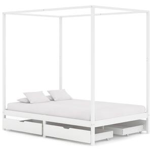 Rama łóżka z baldachimem, 4 szuflady, biała, sosna, 140x200 cm