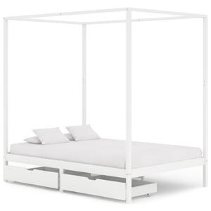 Rama łóżka z baldachimem, 2 szuflady, biała, sosna, 140x200 cm