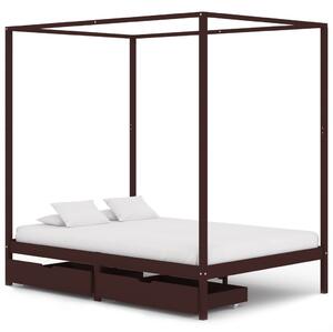 Rama łóżka z 2 szufladami, ciemny brąz, sosna, 140 x 200 cm