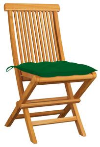 Krzesła ogrodowe z zielonymi poduszkami, 2 szt., drewno tekowe