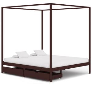 Rama łóżka z 2 szufladami, ciemny brąz, sosna, 180 x 200 cm