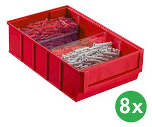 Plastikowy pojemnik do regału ShelfBox typ D - 183 x 300 x 81 mm, 8 szt., czerwony
