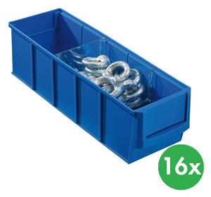 Plastikowy pojemnik do regału ShelfBox typ A - 91 x 300 x 81 mm, 16 szt., niebieski