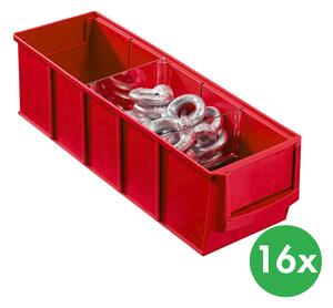 Plastikowy pojemnik do regału ShelfBox typ A - 91 x 300 x 81 mm, 16 szt., czerwony