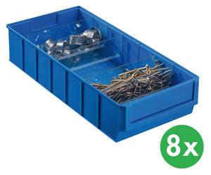 Plastikowy pojemnik do regału ShelfBox typ E - 183 x 400 x 81 mm, 8 ks, niebieski