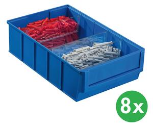 Plastikowy pojemnik do regału ShelfBox typ D - 183 x 300 x 81 mm, 8 szt., niebieski