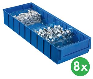 Plastikowy pojemnik do regału ShelfBox typ F - 183 x 500 x 81 mm, 8 szt., niebieski