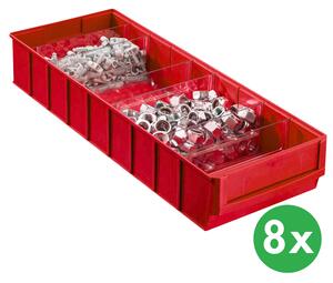 Plastikowy pojemnik do regału ShelfBox typ F - 183 x 300 x 81 mm, 8 szt., czerwony