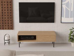Mała drewniana szafka pod TV 120x45 cm z zaokrąglonymi bokami styl loft