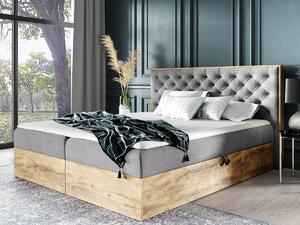 Łóżko kontynentalne 200x200 Wood 3 ciemnoszare z pojemnikami na pościel