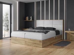 Łóżko kontynentalne 180x200 Wood 2 jasnoszare z pojemnikami na pościel